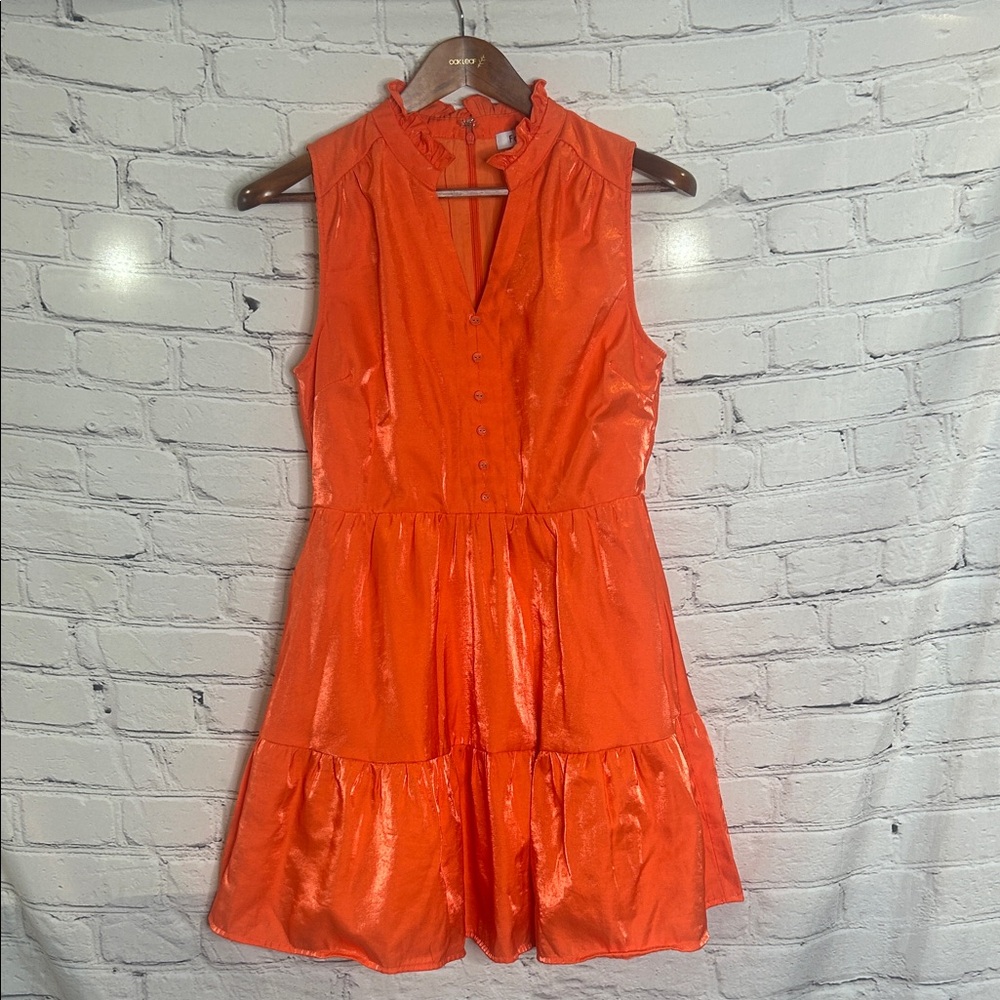 Fate Bright Orange Sleeveless Tiered V-Neck Dress Size Small Excellent Condition
